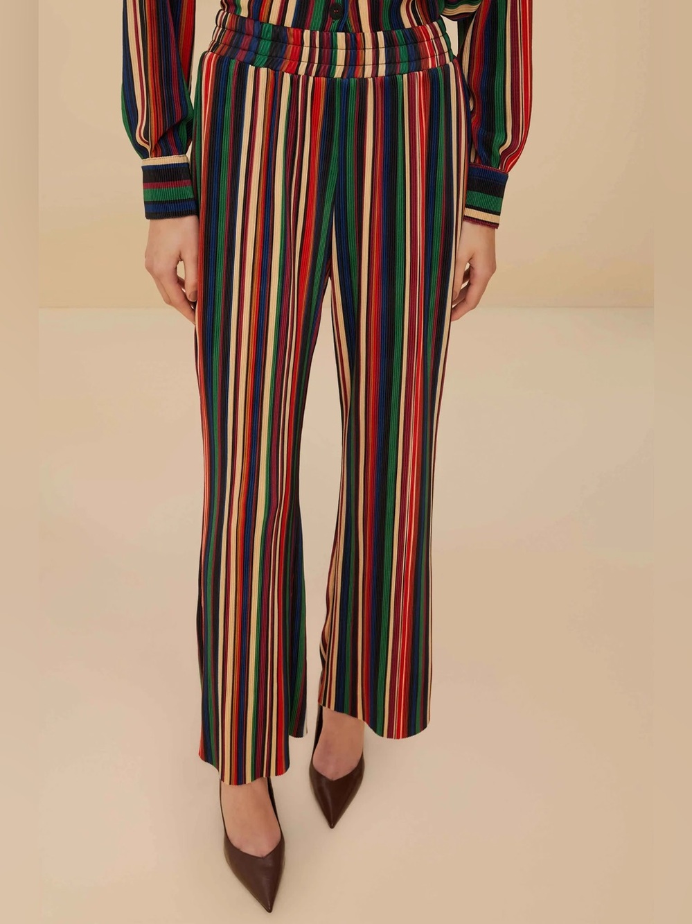Farm Rio Pipa Stripes Pants Rainbow Medium Wide Leg
